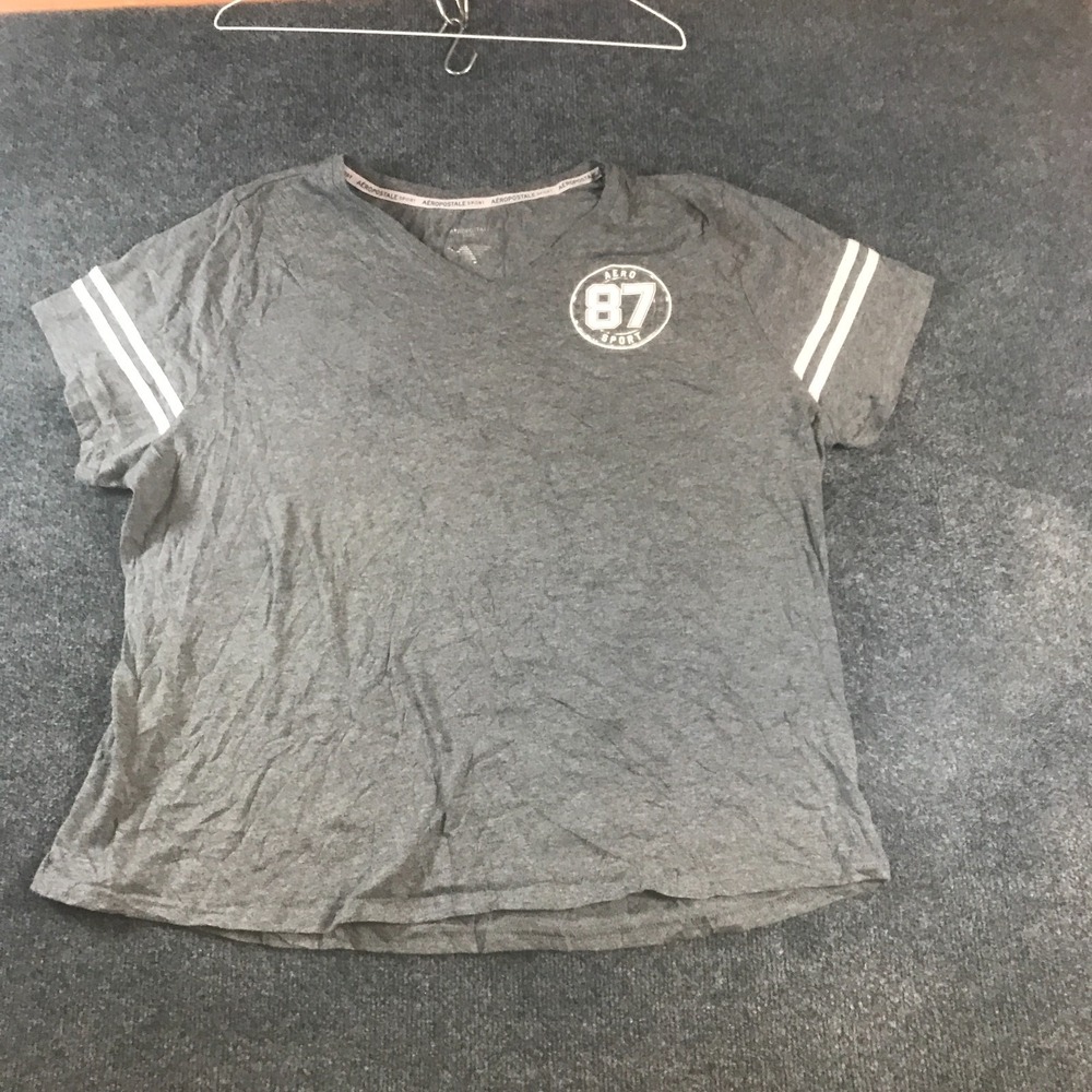 Aéropostale 87 Sport Athletic Top Womens 3X Gray Graphic V-Neck Cotton Pullover